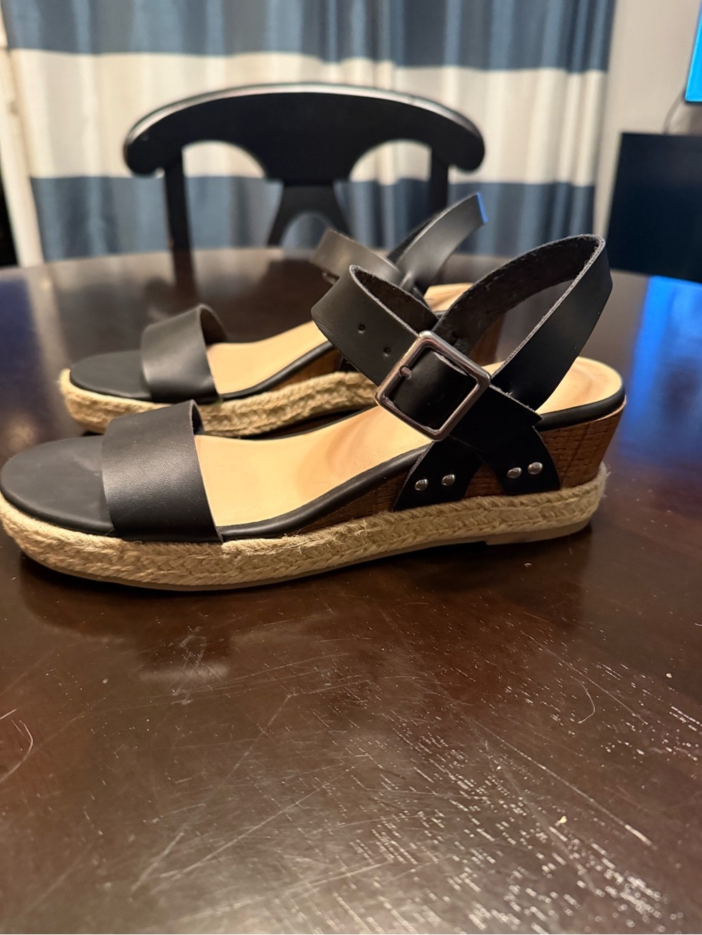 Tommy Bahama Black Espadrille Wedge Sandals with Buckle NWOT